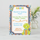 RAWR! Dino Party Birthday Invitation Kaart (Staand voorkant)