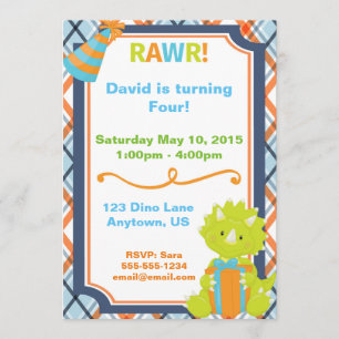 RAWR! Dino Party Birthday Invitation Kaart