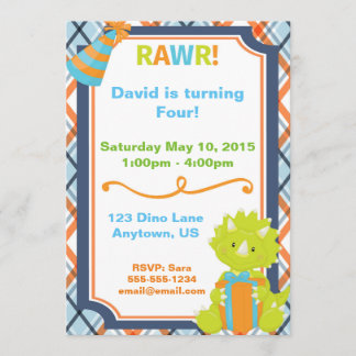 RAWR! Dino Party Birthday Invitation Kaart