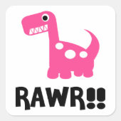 Rawr Dino Roze Vierkante Sticker (Voorkant)