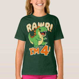Rawr Dinosaur 4e Verjaardagsshirt Cute Dino Ik ben T-shirt