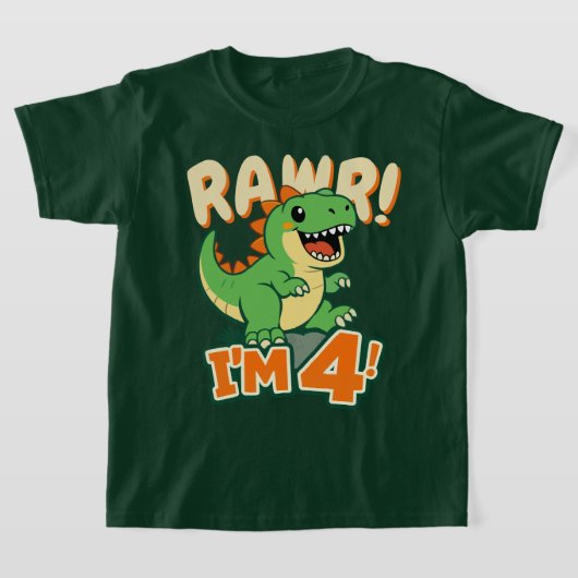 Rawr Dinosaur 4e Verjaardagsshirt Cute Dino Ik ben T-shirt (Laagn)