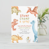 Rawr Dinosaur any Age Dino Boy Birthday Party  Kaart (Staand voorkant)