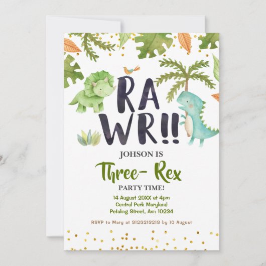 Rawr Dinosaur Birthday - uitnodiging (Voorkant)