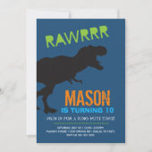 Rawr Dinosaur Boy Birthday Party Invitation Kaart (Voorkant)