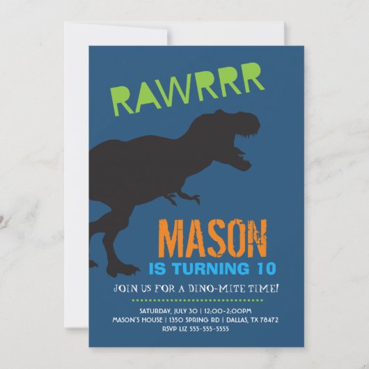 Rawr Dinosaur Boy Birthday Party Invitation Kaart (Voorkant)