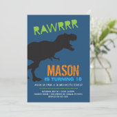 Rawr Dinosaur Boy Birthday Party Invitation Kaart (Staand voorkant)