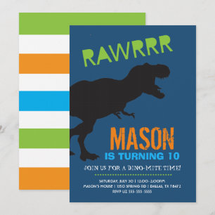 Rawr Dinosaur Boy Birthday Party Invitation Kaart