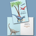 RAWR! Dinosaur Kids Birthday Card Feestdagen Kaart<br><div class="desc">Hier is een schattige verjaardagskaart voor elk kind, maar vooral voor een kleine jongen. De voorkant heeft een afbeelding van een blauwe dinosaurus, een roze vliegende dinosaurus, en een palmboom. De aangepaste tekst zegt: "RAWR! Het is je BIRTHDAY!" Alles wordt geplaatst op een bleke blauwe achtergrond. De binnenkant van de...</div>