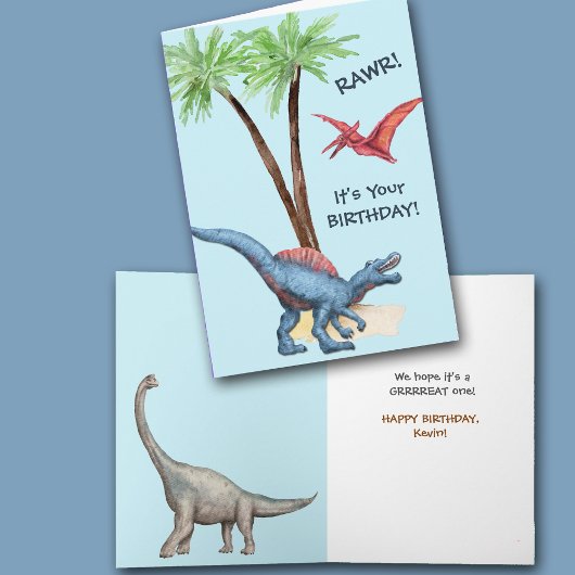 RAWR! Dinosaur Kids Birthday Card Feestdagen Kaart