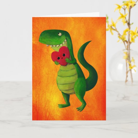 RAWR Dinosaur Liefde Kaart (Gele Bloem)