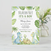 rawr dinosaurus Baby shower Kaart (Staand voorkant)