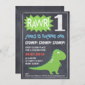 Rawr Dinosaurus Chalkboard 1e Verjaardag Uitnodigi Kaart (Voorkant / Achterkant)