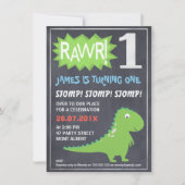 Rawr Dinosaurus Chalkboard 1e Verjaardag Uitnodigi Kaart (Voorkant)