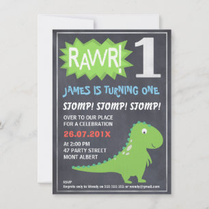 Rawr Dinosaurus Chalkboard 1e Verjaardag Uitnodigi Kaart