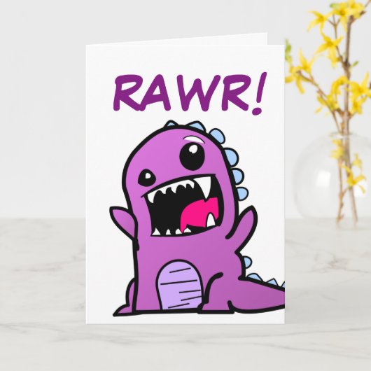 Rawr! Dinosaurus Happy Birthday Kaart (Gele Bloem)