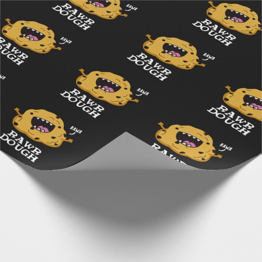 Rawr Dough Funny Food Pun Dark BG Cadeaupapier (Hoek)