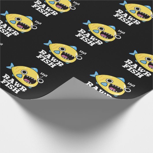 Rawr Fish Funny Animal Pun Dark BG Cadeaupapier (Hoek)