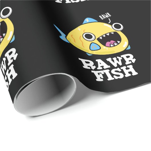 Rawr Fish Funny Animal Pun Dark BG Cadeaupapier (Rol Hoek)
