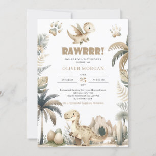 Rawr genderneutraal dinosaurus baby shower uitnodi kaart