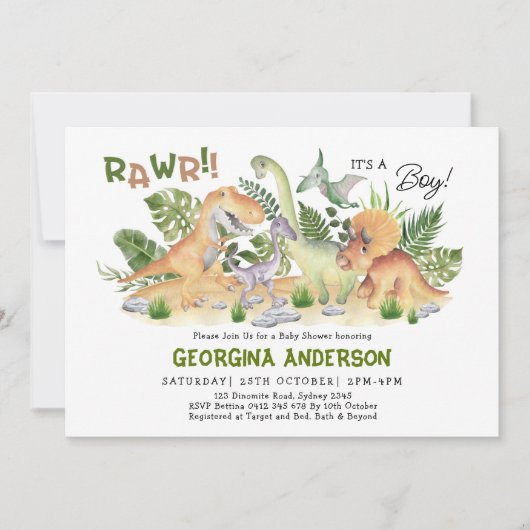 Rawr Het is een jongen! Dinosaur Baby Shower Kaart (Voorkant)