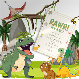 RAWR! Het is een jongen - Schattige dinosaurus Bab Kaart