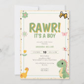 RAWR! Het is een jongen - Schattige dinosaurus Bab Kaart (Voorkant)