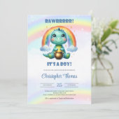 Rawr het is een jongen waterverf dinosaurus met re kaart (Staand voorkant)