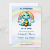 Rawr het is een jongen waterverf dinosaurus met re kaart (Voorkant / Achterkant)