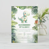 Rawr Het is een jongensdinosaurus groen baby showe Kaart (Staand voorkant)