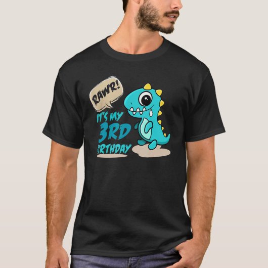 Rawr Het is mijn 3e verjaardag Funny Dinosaur Cost T-shirt (Voorkant)
