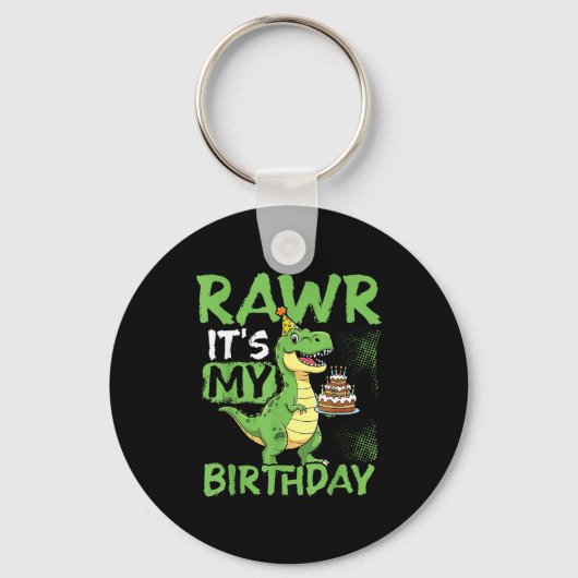 Rawr Het is mijn verjaardag Grappig T-rex Feestje Sleutelhanger (Voorkant)