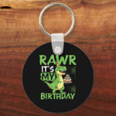 Rawr Het is mijn verjaardag Grappig T-rex Feestje Sleutelhanger (Voorkant)