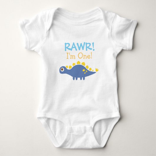 Rawr, I am One, Schattigee dinosaurus voor baby's Romper (Voorkant)
