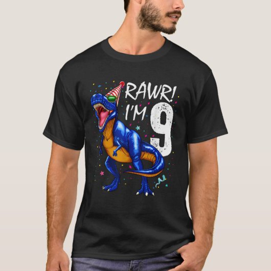 Rawr I m 9 9th Birthday Dinosaurs Boys Dinosaur Gi T-shirt (Voorkant)