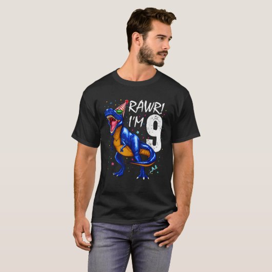 Rawr I m 9 9th Birthday Dinosaurs Boys Dinosaur Gi T-shirt (Voorkant volledig)