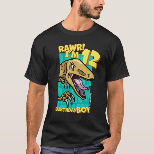 Rawr ik ben 12-jarige jongens 12e verjaardag Dino  T-shirt (Voorkant)