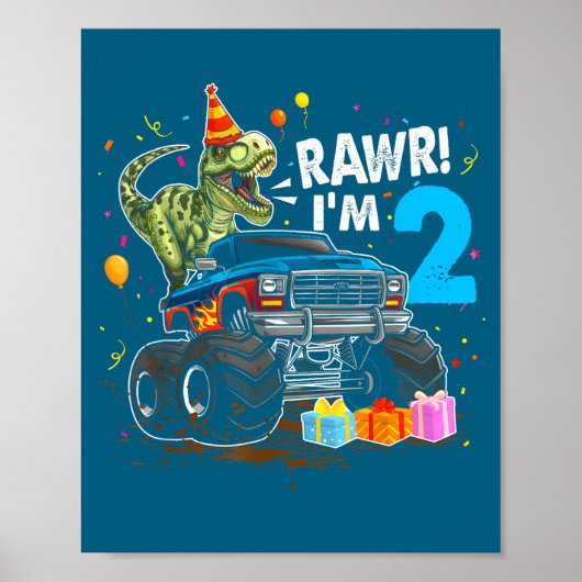 Rawr Ik ben 2 2de Verjaardag T Rex Dinosaur Grappi Poster (Voorkant)