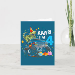 Rawr ik ben 4 4de verjaardag T Rex dinosaurus grap Kaart