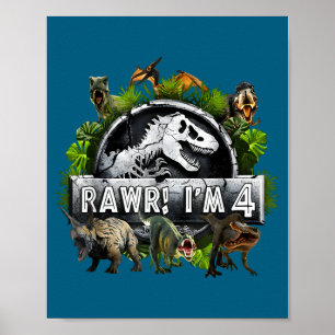 Rawr ik ben 4 4de verjaardag T Rex dinosaurus grap Poster