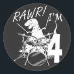 Rawr ik ben 4 4e verjaardag Dinosaur Ronde Sticker<br><div class="desc">Eerder ben ik 4 4e verjaardag Dinosauriërs om drums grafisch ontwerp te spelen Gift Classic Round Sticker Classic Collectie.</div>