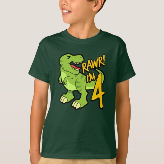 Rawr ik ben 4 Cute 4th Birthday Dinosaur Gift T-shirt (Voorkant)