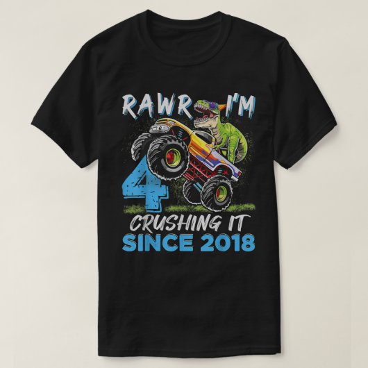 Rawr ik ben 4 Monster Truck Dinosaur 4th Birthday T-shirt (Design voorkant)