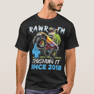 Rawr ik ben 4 Monster Truck Dinosaur 4th Birthday T-shirt