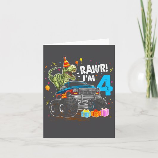 Rawr ik ben 4 Verjaardag T Rex Dinosaur Grappig Fe Kaart (Voorkant)