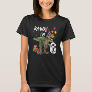 Rawr Ik ben 6 6de Verjaardag Rex Dinosaur Party T-shirt