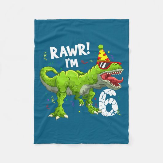 Rawr Ik ben 6 6de Verjaardag T Rex Dinosaur Grappi Fleece Deken (Voorkant)