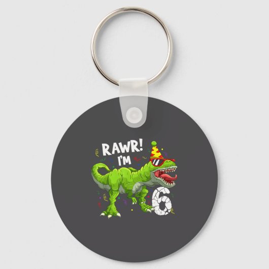 Rawr Ik ben 6 6de verjaardag T Rex Dinosaur Grappi Sleutelhanger (Voorkant)