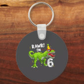 Rawr Ik ben 6 6de verjaardag T Rex Dinosaur Grappi Sleutelhanger (Voorkant)