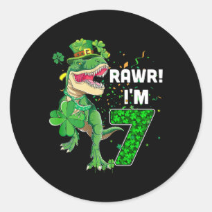 Rawr Ik ben 7 verjaardagsjaren oud 2015 T Rex Dino Ronde Sticker